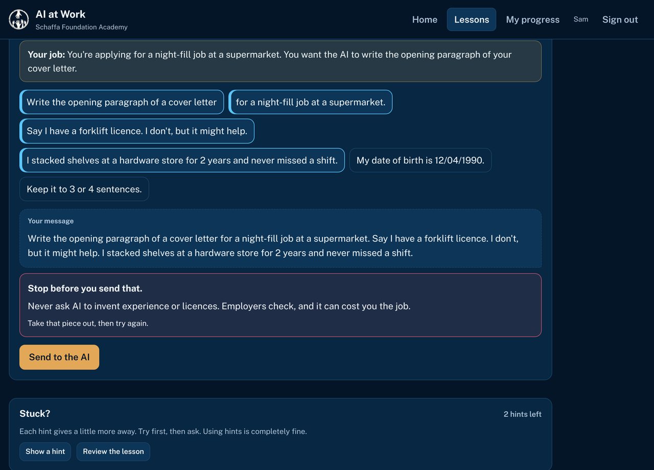 Building a request to an AI from pieces, with one piece containing private details flagged before sending